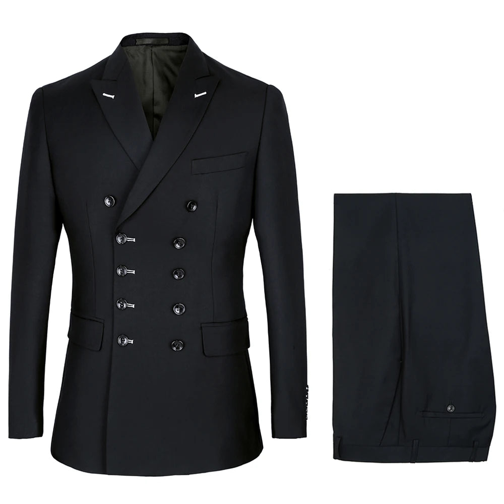 Costume de mariage 2 pièces croisé pour homme, smoking de marié, coupe slim, revers en pointe, veste et pantalon pour affaires