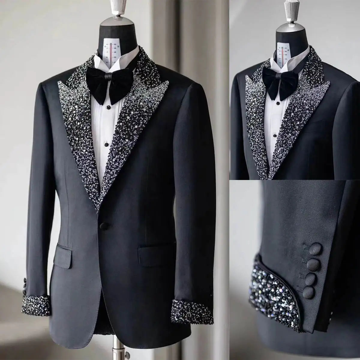 Blazer de smoking glamour pour homme avec revers pointus perlés, coupe sur mesure pour les occasions formelles et décontractées, grande taille disponible