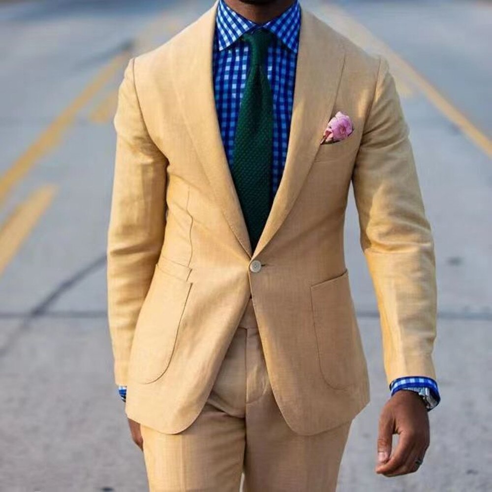 Traje de boda para hombre, color champán, un botón, corte entallado, personalizado, talla grande, esmoquin para novio, traje de 2 piezas (chaqueta + pantalón) 