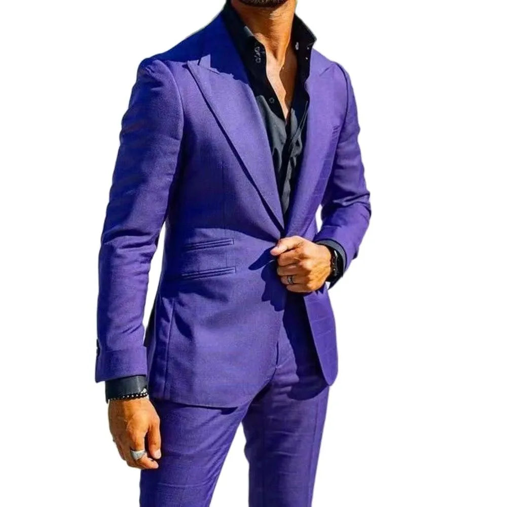 Costume de mariage pour homme, coupe slim, violet, un bouton, ensemble smoking personnalisé 2 pièces (veste, pantalon, cravate)