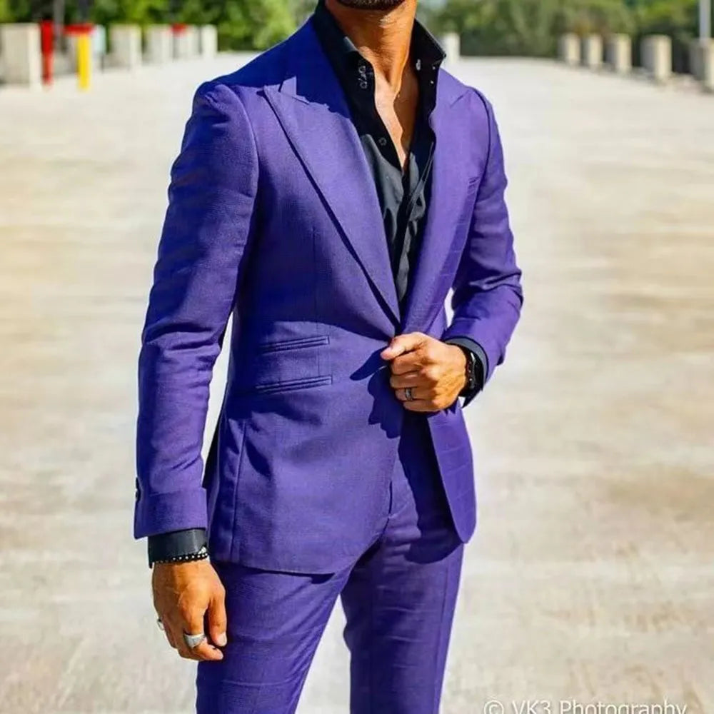 Costume de mariage pour homme, coupe slim, violet, un bouton, ensemble smoking personnalisé 2 pièces (veste, pantalon, cravate)