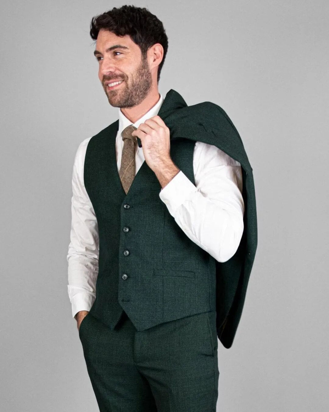 Wedding Suits For Men Dark Green Italian Luxury Dress Boyfriend Formal Full Business Casual Costume (Jacket+Pants+Vest)