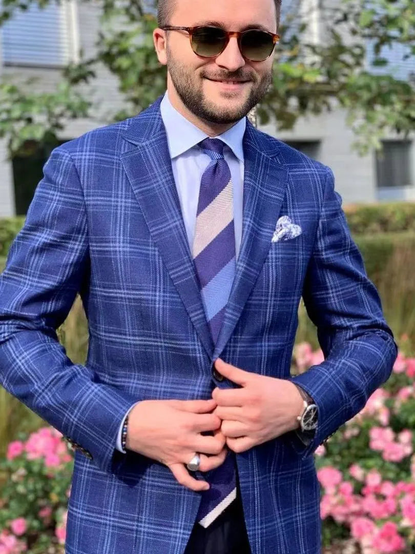 Wedding Suits For Men Slim Gray Stripe Groom Tuxedo Dress Blazer Sets Custom Clothes 2 Piece (Jacket+Pants)