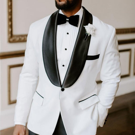 White Black Wedding Suits Prom Party Formal Wear Groomsmen Suits Shawl Lapel Groom Tuxedos 2 pieces Men Suits (jacket+Pants)