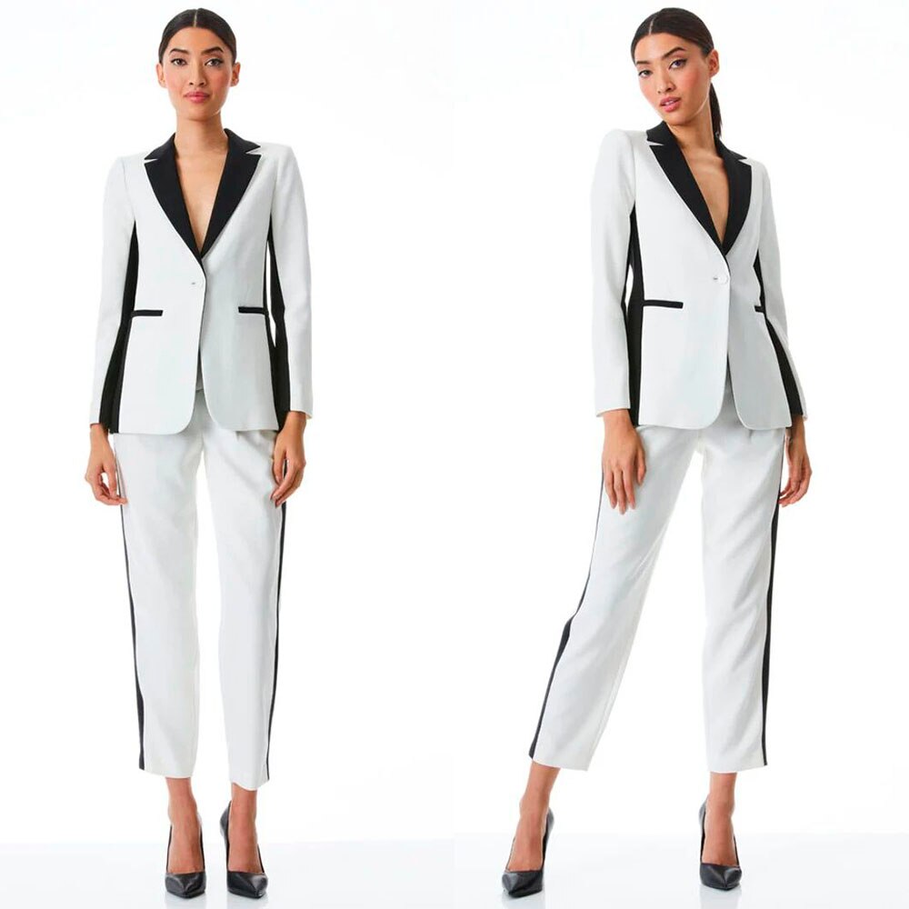 White Black Women Blazer Street Power Suits Leisure Loose Evening Party Jacket Outfit Wedding Wear 2 Pieces