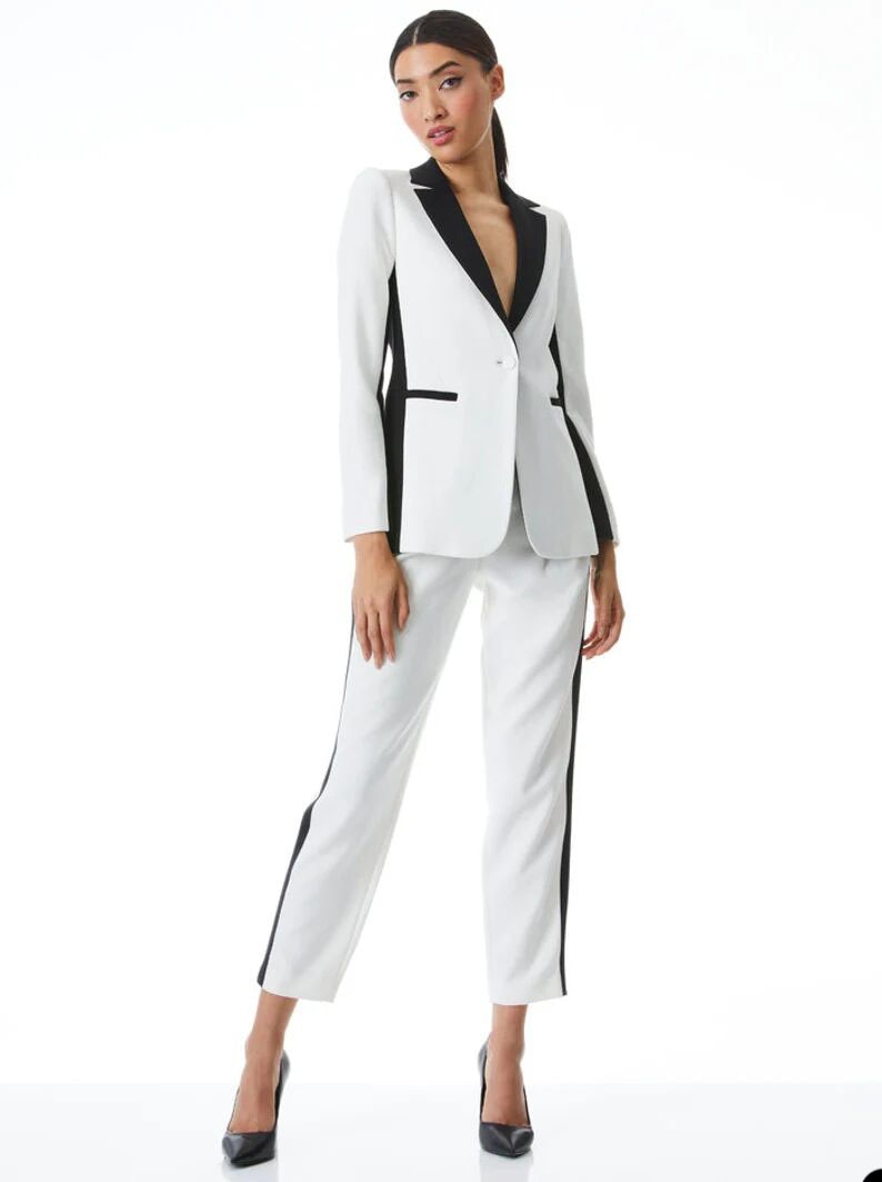 White Black Women Blazer Street Power Suits Leisure Loose Evening Party Jacket Outfit Wedding Wear 2 Pieces