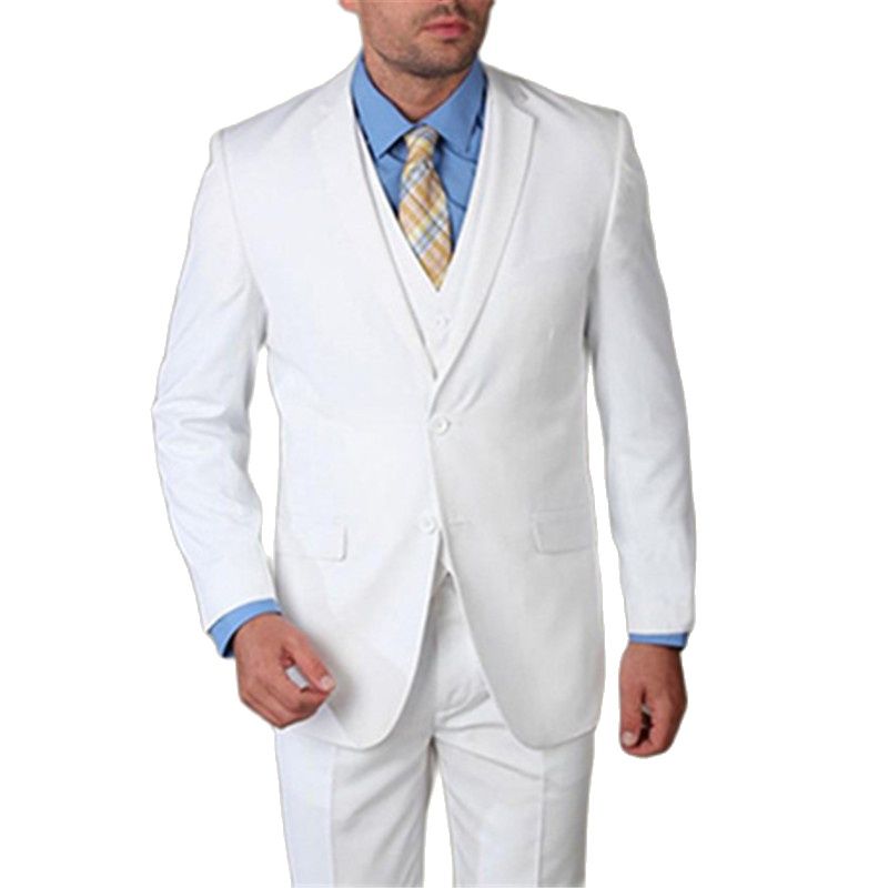 Costume de mariage 3 pièces pour homme, veste, pantalon, gilet et cravate, coupe slim, blanc 
