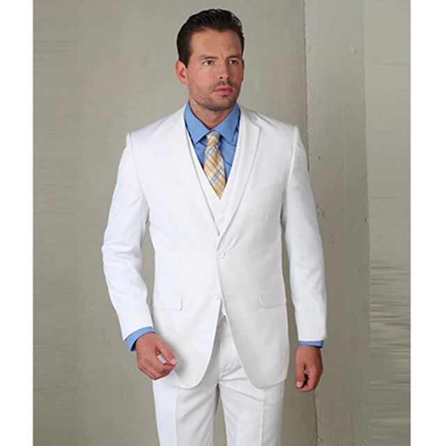 Costume de mariage 3 pièces pour homme, veste, pantalon, gilet et cravate, coupe slim, blanc 