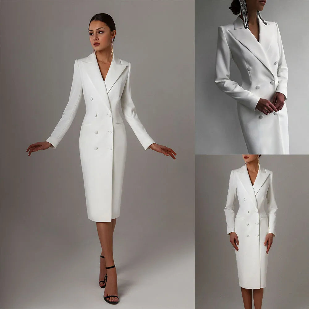 Veste longue blanche à double boutonnage pour femme, tenue de soirée sur mesure 