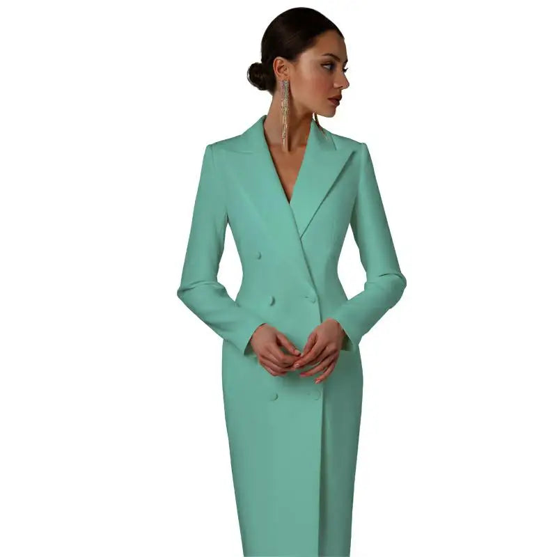 Veste longue blanche à double boutonnage pour femme, tenue de soirée sur mesure 