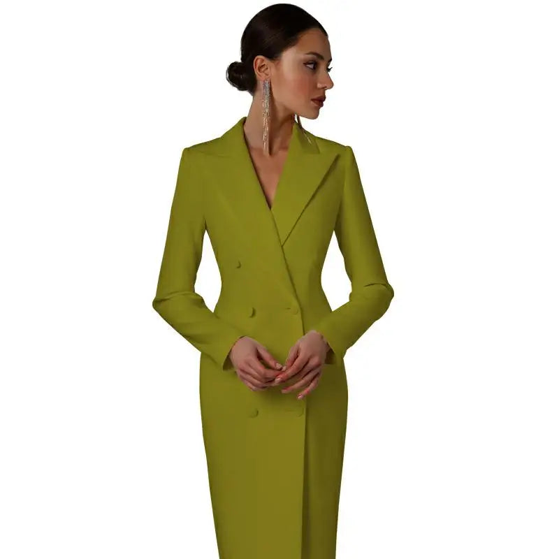 Veste longue blanche à double boutonnage pour femme, tenue de soirée sur mesure 