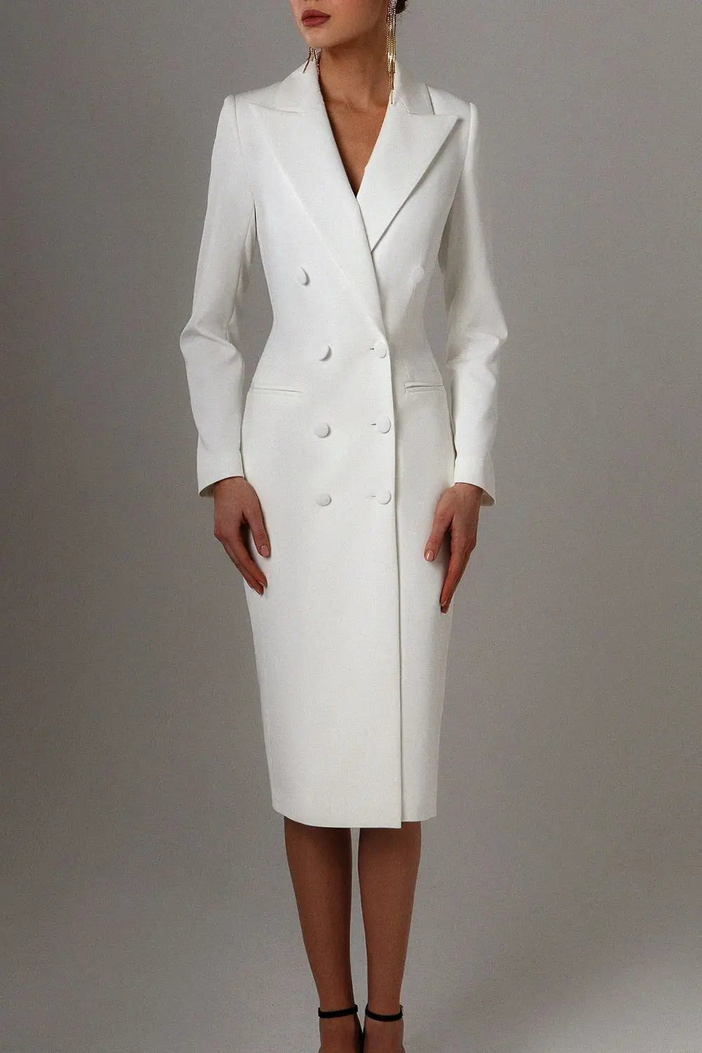 Veste longue blanche à double boutonnage pour femme, tenue de soirée sur mesure 