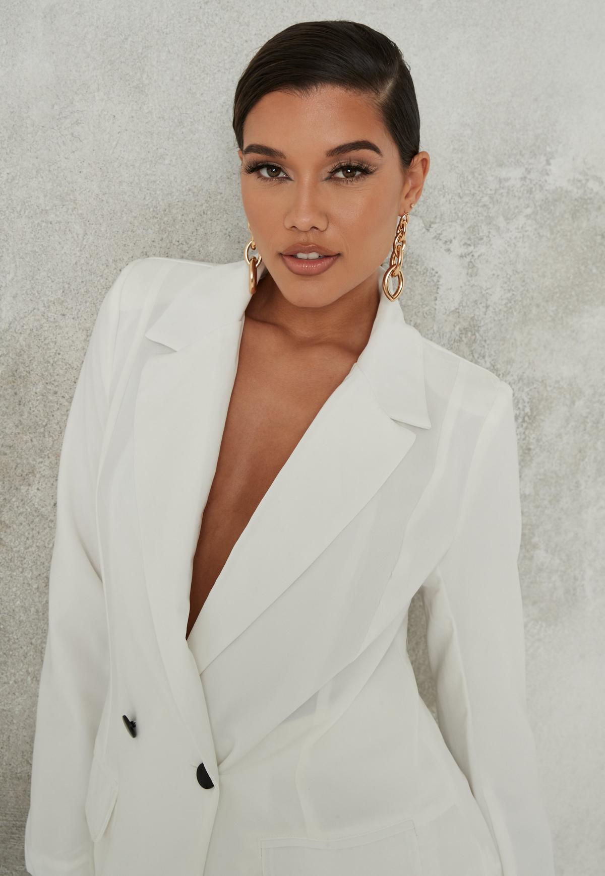 Trajes de pantalón cruzado blanco para mujer, para madre, celebridad, alfombra roja, blazer, fiesta de graduación, boda (chaqueta + pantalón) 