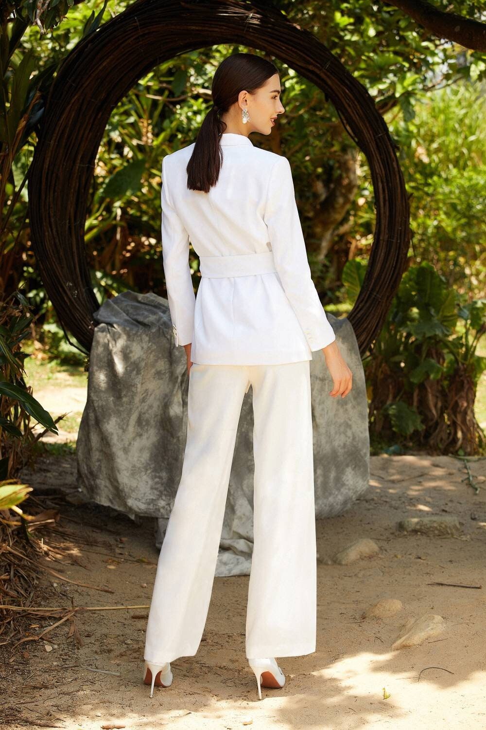 White Women Blazer Sets Tailored Lady Pants Suits Prom Formal Guest Wear For Wedding 2 Pieces