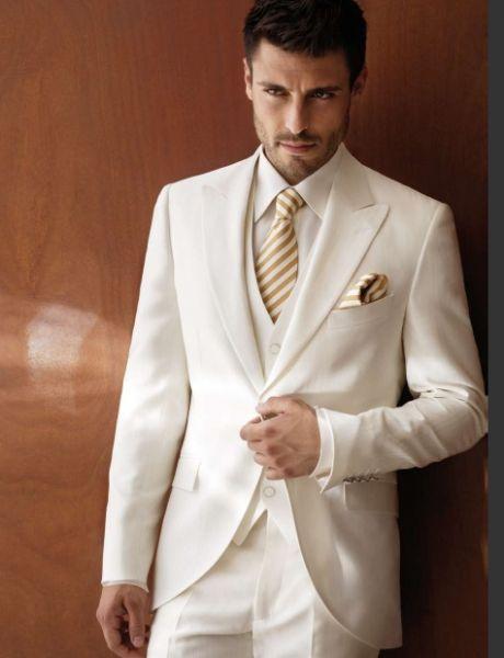 White  Men Suit 3Pieces(Jacket+Pants+Vest+Tie) Slim Fit Best Men Tuxedos Groom Prom Trajes De Hombre Blazer