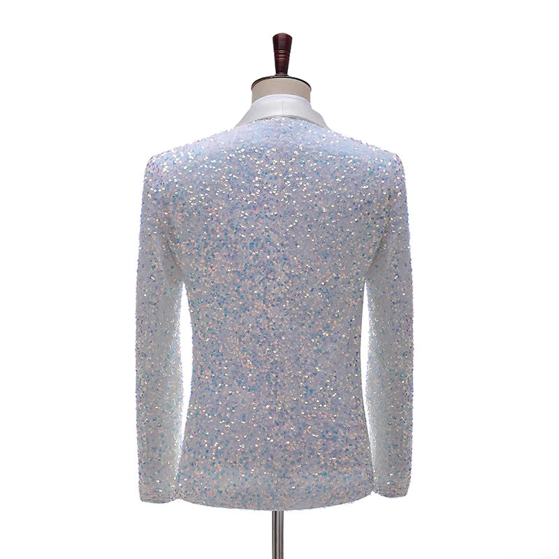Blazer blanc à paillettes pour homme, tenue de scène, costume de bal