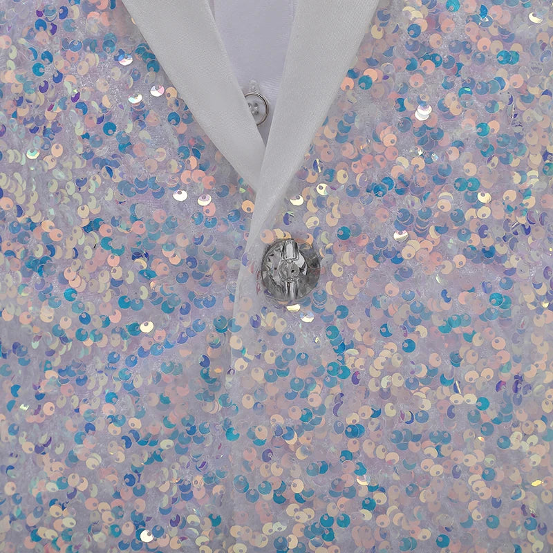 Blazer blanc à paillettes pour homme, tenue de scène, costume de bal