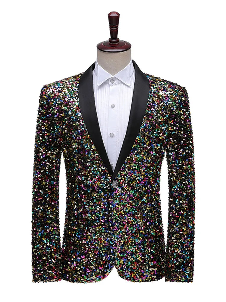 Blazer blanc à paillettes pour homme, tenue de scène, costume de bal