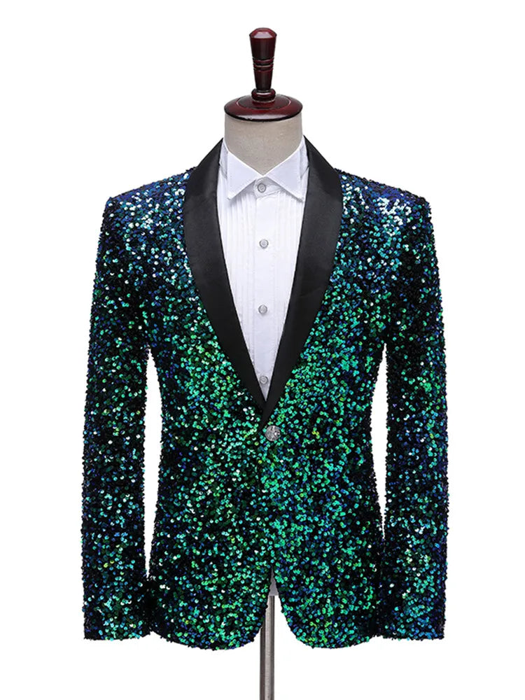 Blazer blanc à paillettes pour homme, tenue de scène, costume de bal