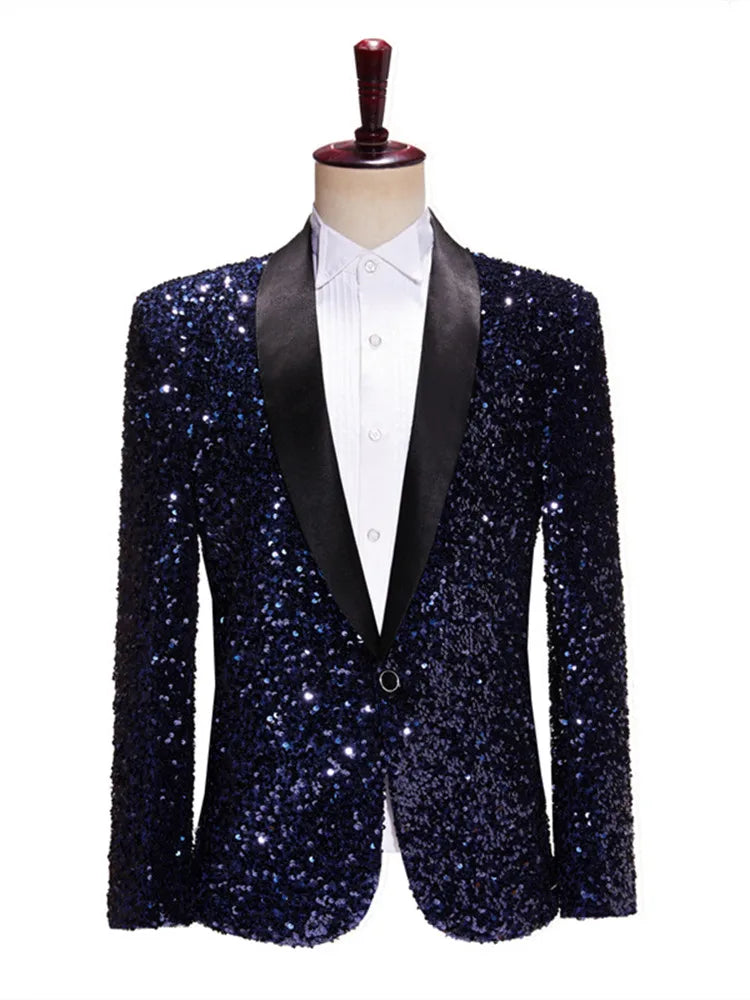Blazer blanc à paillettes pour homme, tenue de scène, costume de bal