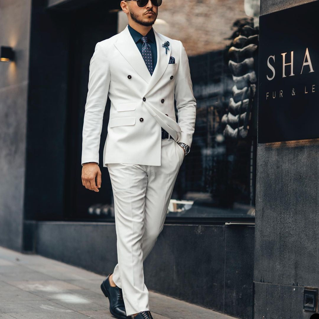 Costume homme blanc 2 pièces coupe slim sur mesure revers croisé pantalon blazer mariage travail bal décontracté sur mesure
