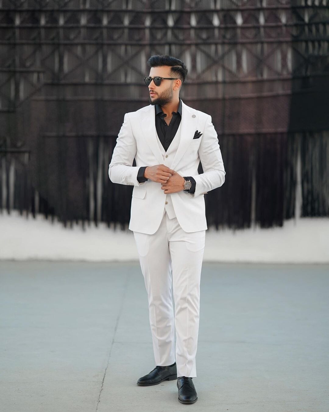 Esmoquin blanco de 3 piezas para boda, con solapa de pico, para fiesta de cumpleaños, conjunto de pantalón y chaqueta (chaqueta, chaleco y pantalón)