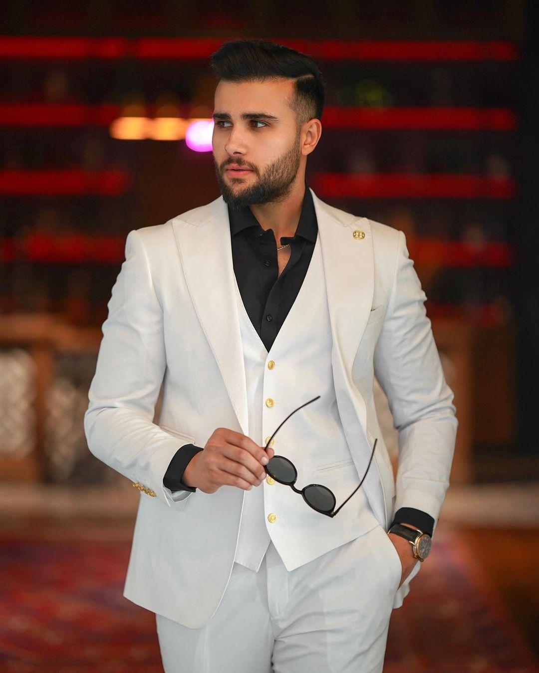 Esmoquin blanco de 3 piezas para boda, con solapa de pico, para fiesta de cumpleaños, conjunto de pantalón y chaqueta (chaqueta, chaleco y pantalón)