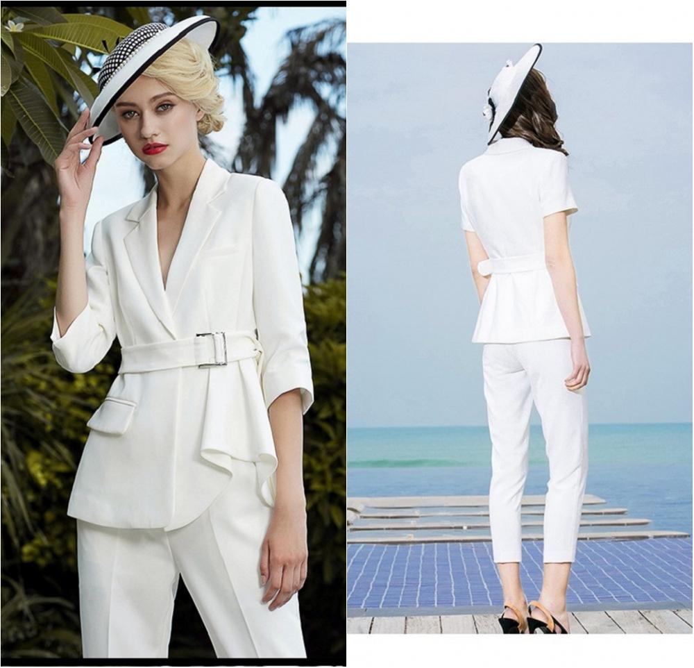 Vestidos blancos para madre de la novia, 2 piezas, manga larga, traje formal para bodas, esmoquin (chaqueta y pantalón) 
