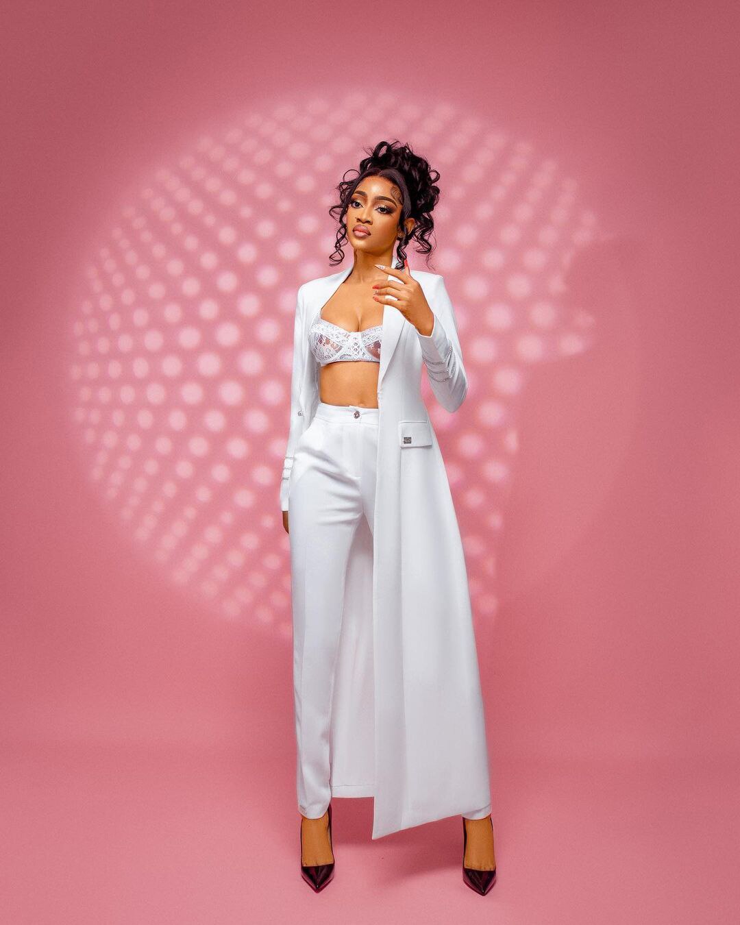 White Women Pants Suits 2 Pieces Plus Size Prom Evening Party Wear Celebrity Long Jacket