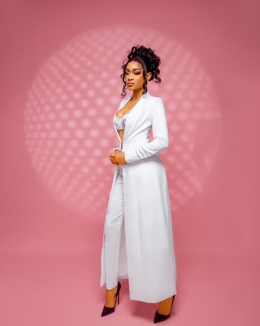 White Women Pants Suits 2 Pieces Plus Size Prom Evening Party Wear Celebrity Long Jacket