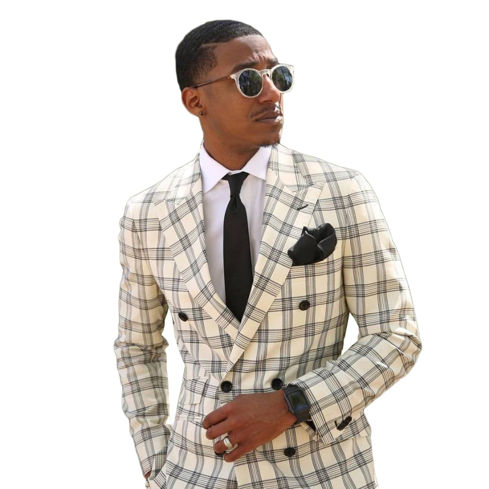 White Striple Plaid Gentleman men Suit Double Breasted Tailor-Made One-Pieces Jacket Designer Formal Occasion Costume Made