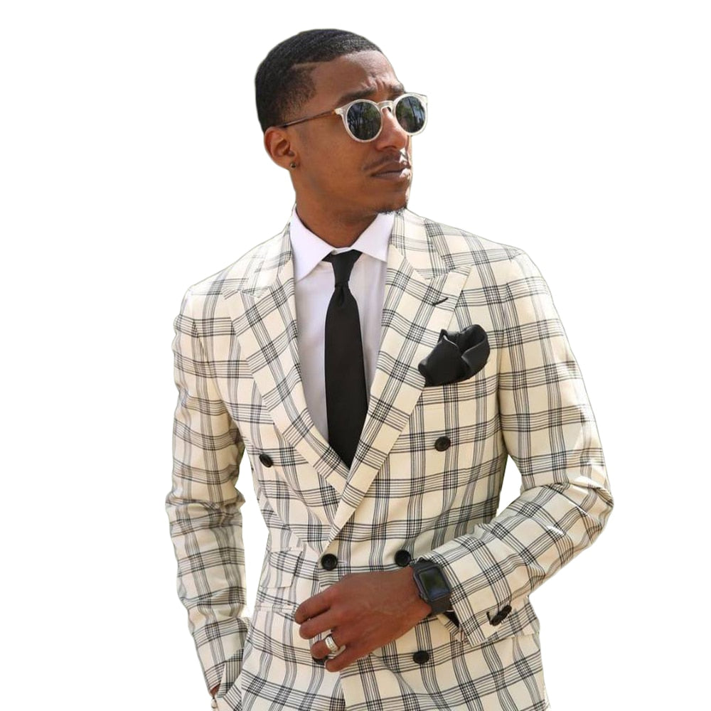 Costume homme à carreaux blancs à rayures, veste croisée sur mesure, une pièce, costume de créateur pour occasion formelle 