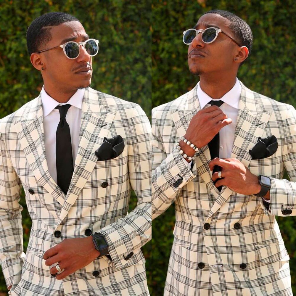 Costume homme à carreaux blancs à rayures, veste croisée sur mesure, une pièce, costume de créateur pour occasion formelle 