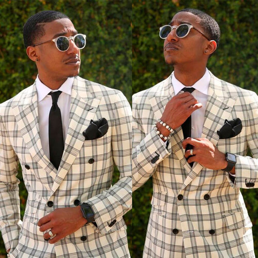 White Striple Plaid Gentleman men Suit Double Breasted Tailor-Made One-Pieces Jacket Designer Formal Occasion Costume Made