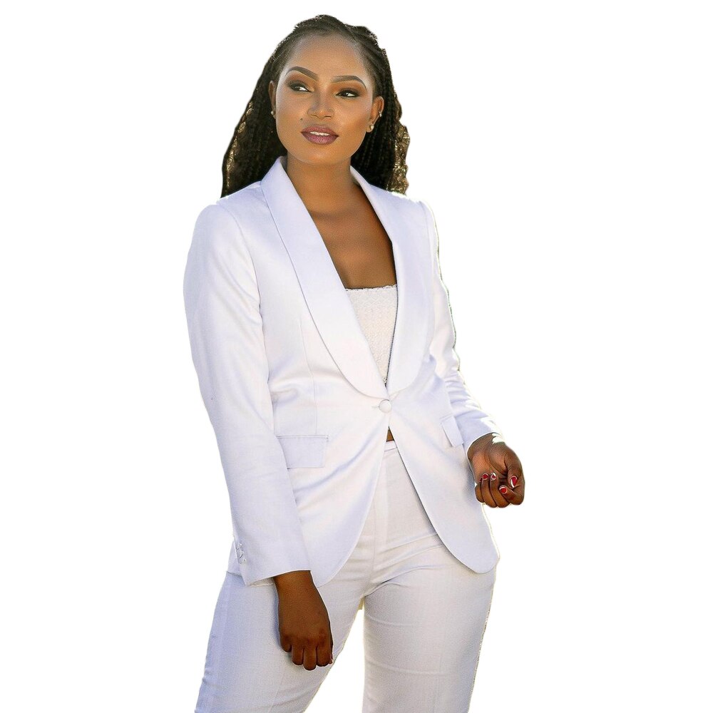 White Women Blazer Street Power Suits Plus Large Evening Party Robe Outfit Wedding Wear 2 Pieces