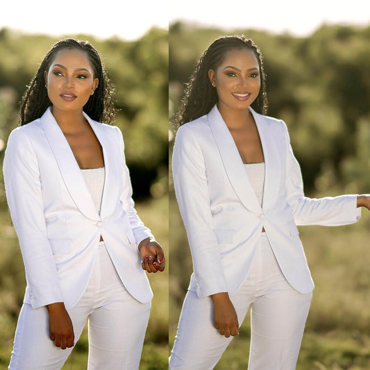 White Women Blazer Street Power Suits Plus Large Evening Party Robe Outfit Wedding Wear 2 Pieces