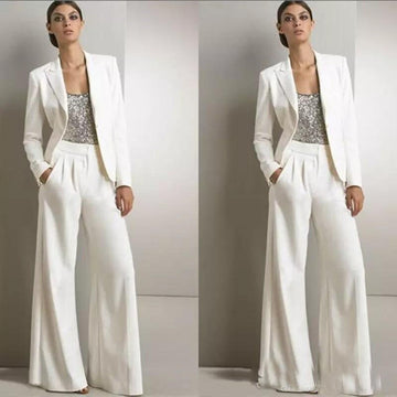 White Women Suits Sets Blazer+Wide Leg Pants 2 Pcs Chic Wedding Tuxedo Coat Loose Prom Dress Tailored Made