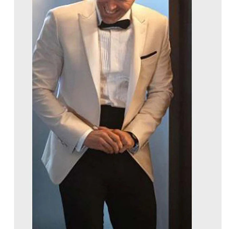 Beige Wedding Tuxedo for Groom 2 Piece Peaked Lapel Custom Men Suits Male Fashion Jacket with Pants