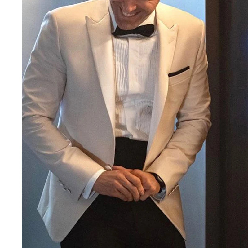 Esmoquin de boda beige para novio, 2 piezas, solapa de pico, trajes de hombre personalizados, chaqueta de moda masculina con pantalones