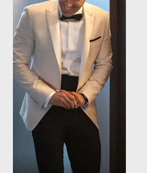 Beige Wedding Tuxedo for Groom 2 Piece Peaked Lapel Custom Men Suits Male Fashion Jacket with Pants
