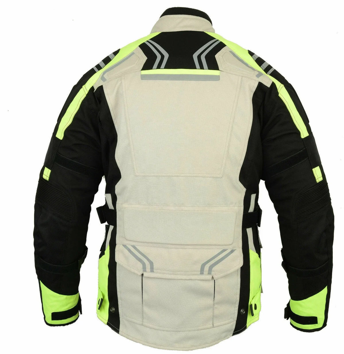 Motorcycle Jacket and Pants Set with Neon Green Accents and Multiple Pockets