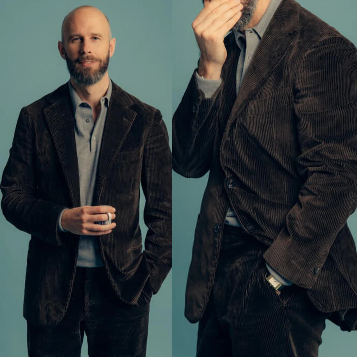 Costumes de mariage d'hiver en velours côtelé 2 pièces veste pantalon pour hommes revers cranté tenue de marié coupe slim smokings d'affaires sur mesure