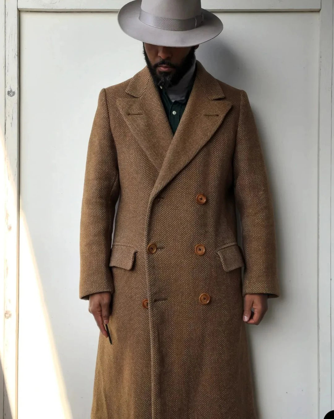 Gabardina de espiga de invierno para hombre, abrigo cruzado de mezcla de lana y tweed, traje formal para boda, blazer y esmoquin.