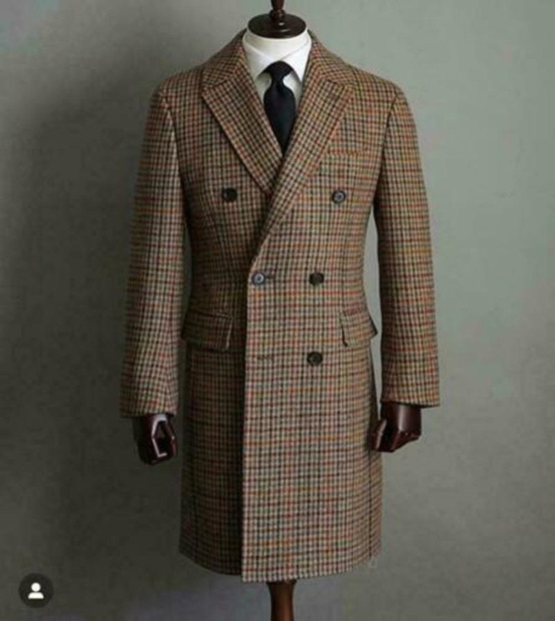 Winter Men Wool Overcoat Double-breasted Six Button Warm Long Coat Formal Tailored