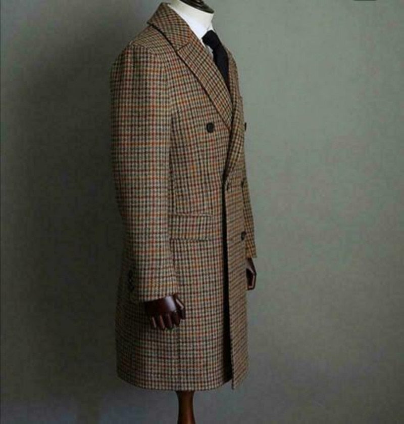 Winter Men Wool  Overcoat Double-breasted Six Button Warm Long Coat Formal Tailored