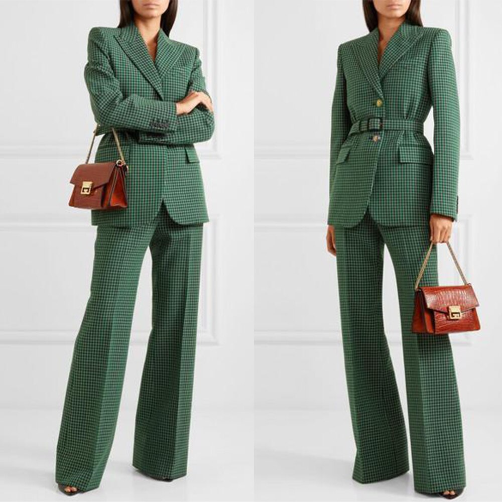 Winter Suits Women Tweed Check Plaid Tuxedos Lady Office Blazer Sets Cardigan Pants Casual Wear 2 Pieces