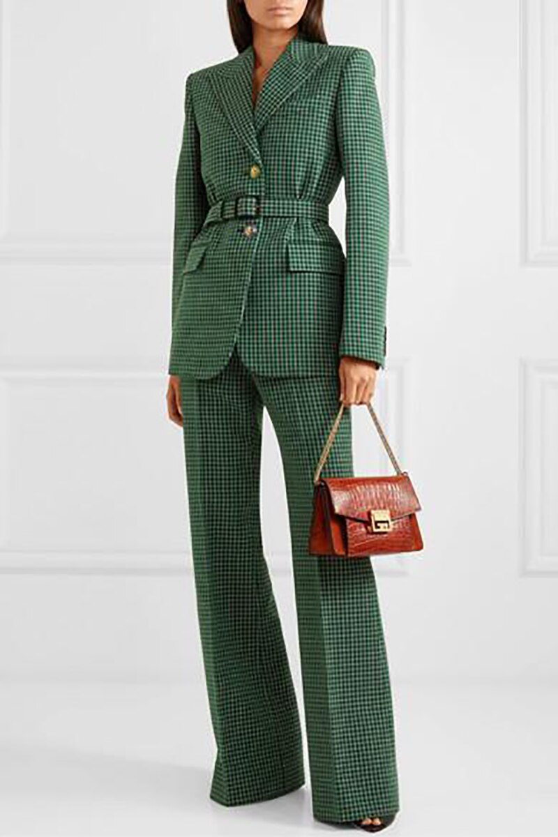 Winter Suits Women Tweed Check Plaid Tuxedos Lady Office Blazer Sets Cardigan Pants Casual Wear 2 Pieces