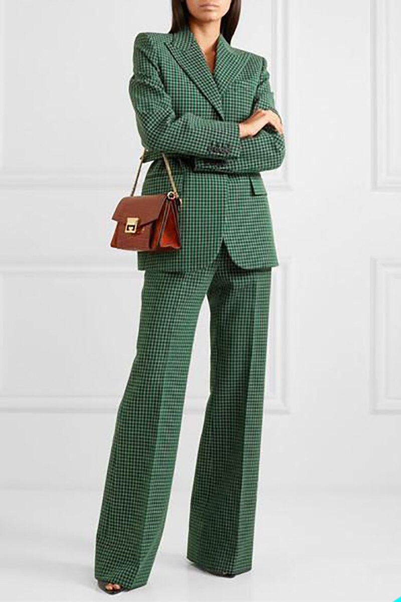 Winter Suits Women Tweed Check Plaid Tuxedos Lady Office Blazer Sets Cardigan Pants Casual Wear 2 Pieces