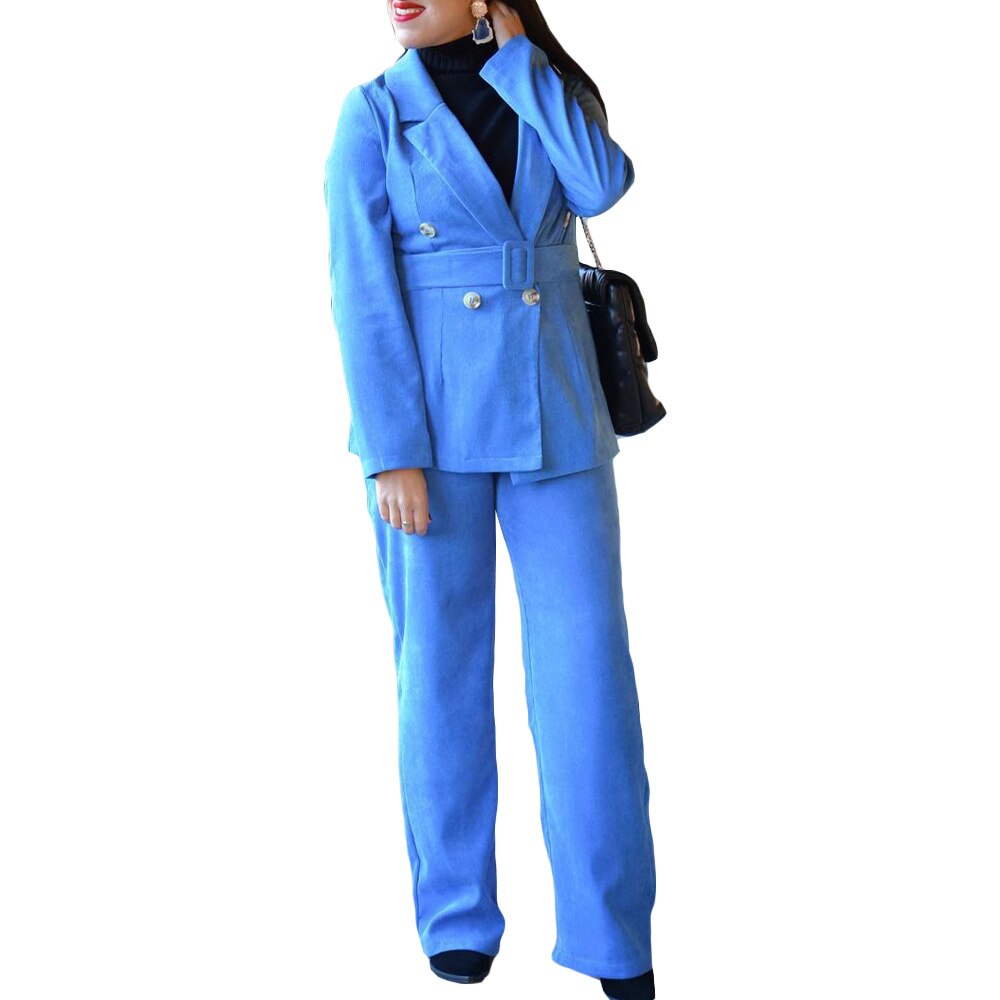 Trajes de invierno de moda para damas para boda, conjunto de blazer azul para madre de la novia, esmoquin para fiesta de noche, ropa de calle de 2 piezas 