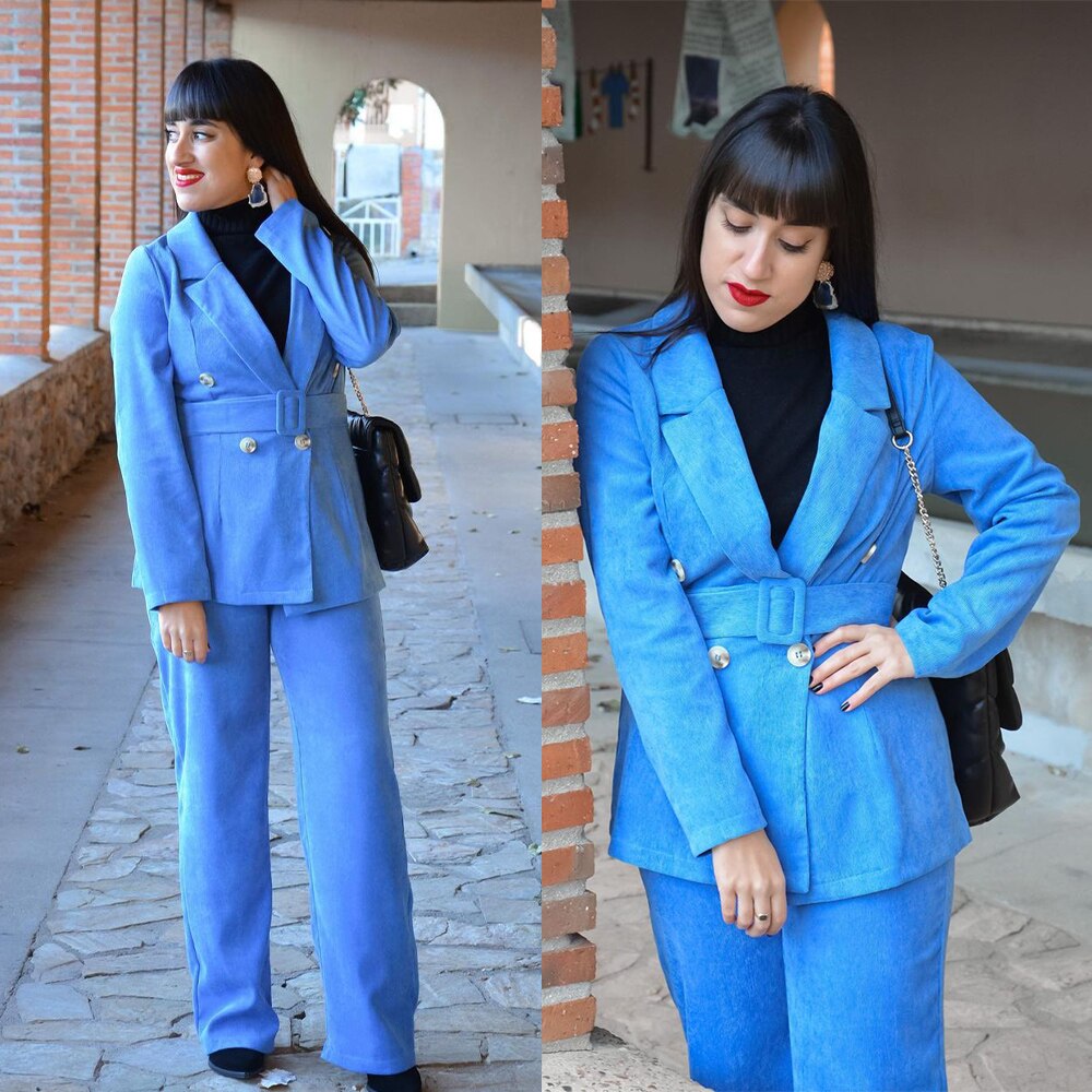 Trajes de invierno de moda para damas para boda, conjunto de blazer azul para madre de la novia, esmoquin para fiesta de noche, ropa de calle de 2 piezas 
